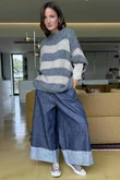  Big Softie Block Stripe Cap Sleeve Knit Top Steel /15=
